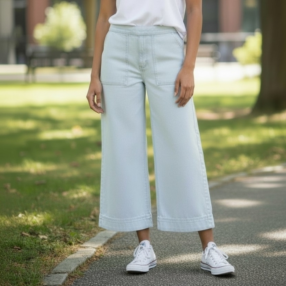 SPANX On-the-Go #20479R Cropped Wide Leg Pull-On White Pants Women Size Medium